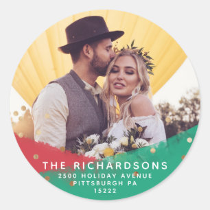 Adesivo Redondo Brushstrokes Modernos   Endereço de Natal e Foto