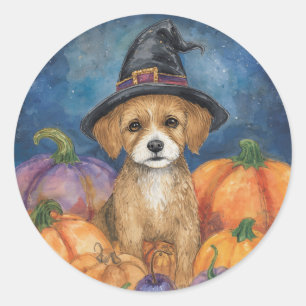 Adesivo Redondo Bruxa Amante de Cachorro no Halloween Abóbora