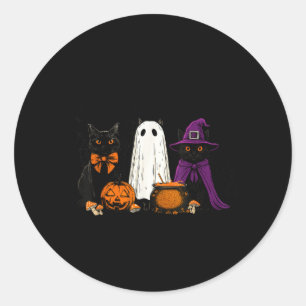 Adesivo Redondo Bruxa Assustadora Gato Preto Abóbora de Halloween 
