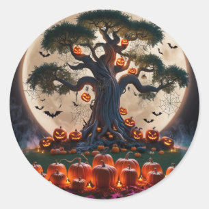 Adesivo Redondo Bruxa Branca de Halloween, Nome Personalizado