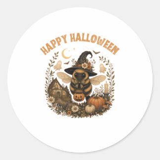 Adesivo Redondo Bruxa Bumblebee Fofo Feliz Halloween Cottagecore