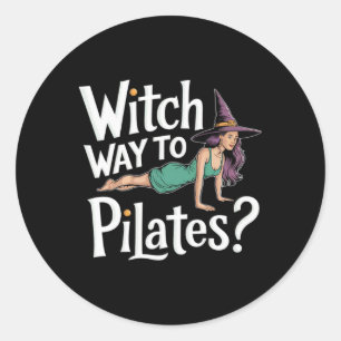 Adesivo Redondo Bruxa Caminho Para Pilates Divertido Halloween Pil