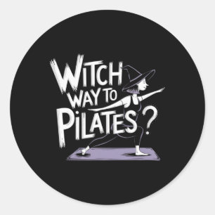 Adesivo Redondo Bruxa Caminho Para Pilates Divertido Halloween Pil