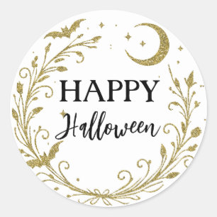 Adesivo Redondo Bruxa Caprichosa Wicca Dourado Brilho Halloween