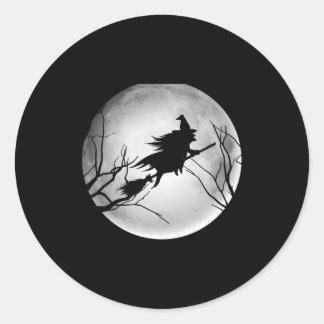 Adesivo Redondo Bruxa Cheia de Lua Halloween Witchy N