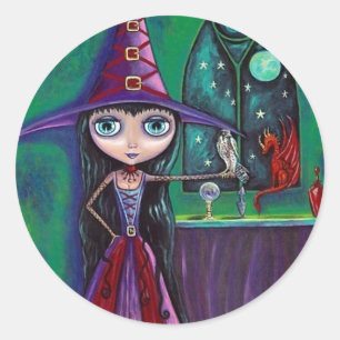 Adesivo Redondo Bruxa com Falcão e Dragão