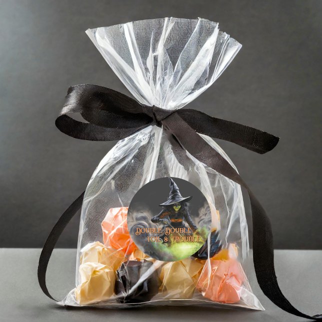 Adesivo Redondo Bruxa com o Burning Cauldron Halloween (Criador carregado)