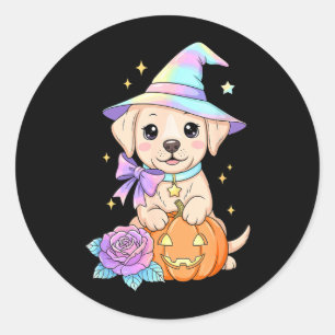 Adesivo Redondo Bruxa de Abóbora de Halloween Cachorrinho Labrador