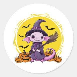 Adesivo Redondo Bruxa de Halloween Axolote Fofa
