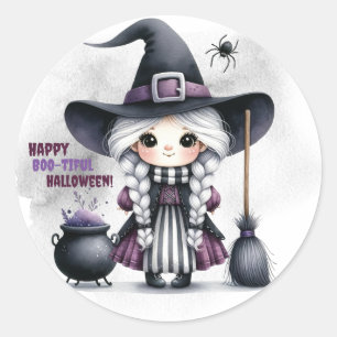 Adesivo Redondo Bruxa de Halloween Feitiçaria Magos Castelo