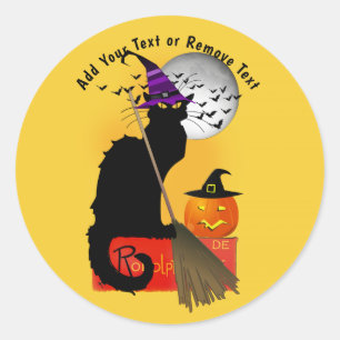 Adesivo Redondo Bruxa de Halloween Le Chat Noir