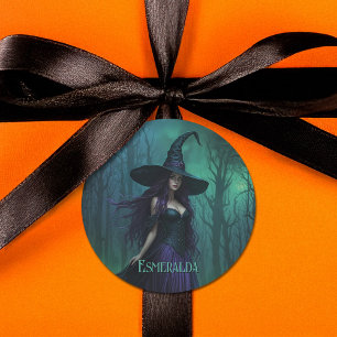 Adesivo Redondo Bruxa de Halloween Wicked em Purple and Black Name