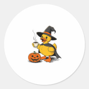 Adesivo Redondo Bruxa de Pato de Cruzeiro de Halloween Abóbora Caf