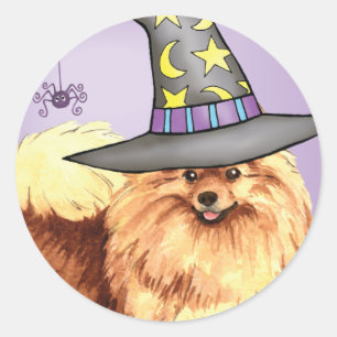 Adesivo Redondo Bruxa de Pomeranian