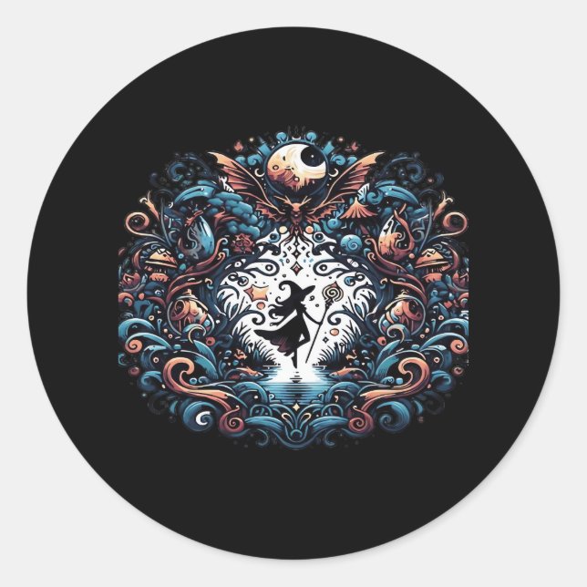 Adesivo Redondo Bruxa De Whimsigoth Em Um Clássico (Frente)