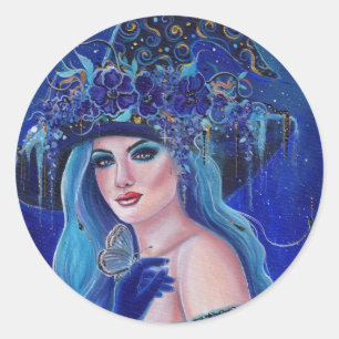 Adesivo Redondo Bruxa do Halloween com borboletas de Renee Lavoie