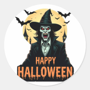 Adesivo Redondo Bruxa do Horror das Halloween com Olhos Vermelhos