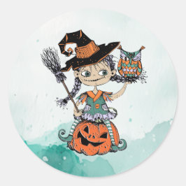 Adesivo Redondo Bruxa e Coruja do Halloween