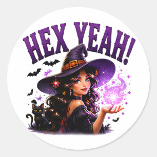 Adesivo Redondo ✨ Bruxa Engraçada Ditado de Punhal de Halloween 🧙