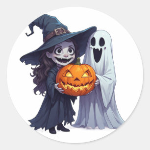Adesivo Redondo Bruxa Fantasma Abóbora Halloween 🎃