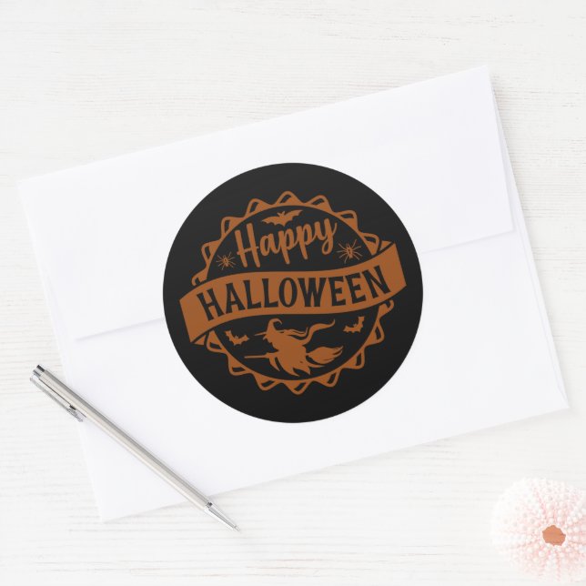 Adesivo Redondo Bruxa Feliz de Halloween (Envelope)