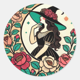 Adesivo Redondo Bruxa Flor