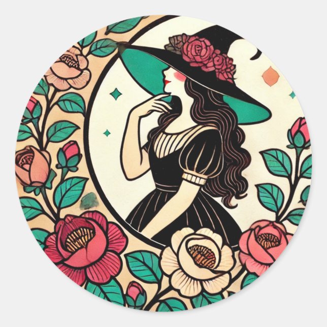 Adesivo Redondo Bruxa Flor (Frente)