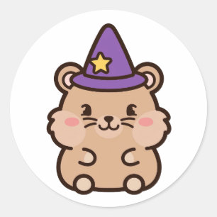 Adesivo Redondo Bruxa Fofa Hamster Halloween