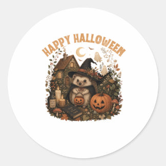 Adesivo Redondo Bruxa Fofa Ourico Feliz Halloween Cottagecore