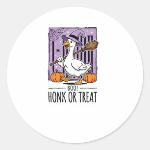 Adesivo Redondo Bruxa Ganso Honque ou Trate no Halloween