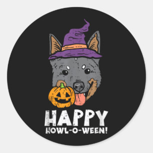 Adesivo Redondo Bruxa Heeler Feliz Uivo O Ween Abóbora Dia das Bru