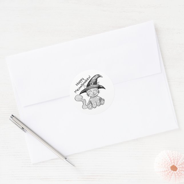 Adesivo Redondo Bruxa Kitty Halloween (Envelope)