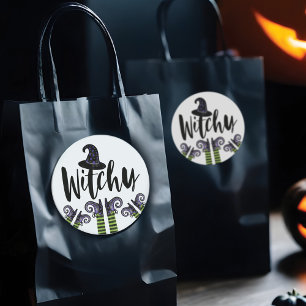 Adesivo Redondo Bruxa má lunática o Dia das Bruxas de Witchy