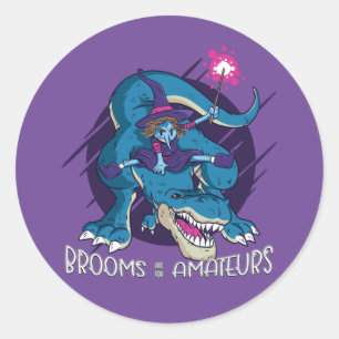 Adesivo Redondo Bruxa Má Na Ilustração T-Rex Halloween