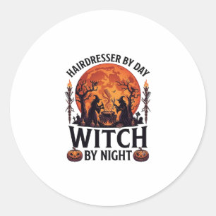Adesivo Redondo Bruxa Noturna Dia de Cabeleireiro Halloween Pente