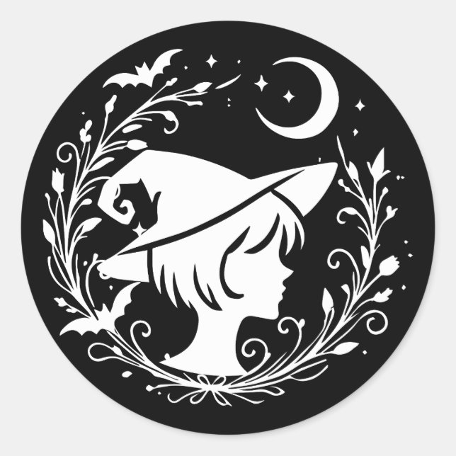 Adesivo Redondo Bruxa Pixie Magia Wicca Feiticeiras Halloween (Frente)