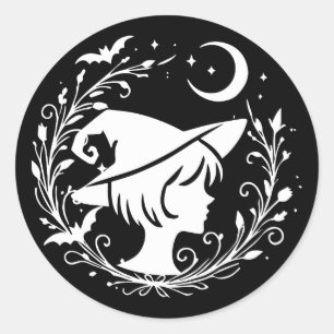 Adesivo Redondo Bruxa Pixie Magia Wicca Feiticeiras Halloween