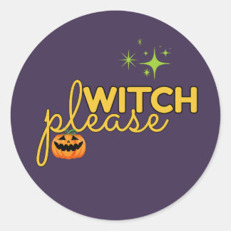 Adesivo Redondo Bruxa Por Favor Design Divertido de Halloween