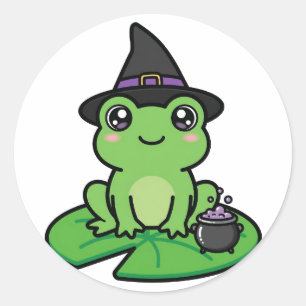 Adesivo Redondo Bruxa Sapo Fofo de Halloween
