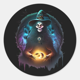 Adesivo Redondo Bruxa Sinistra Spooky À Noite