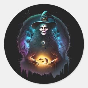 Adesivo Redondo Bruxa Sinistra Spooky À Noite