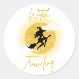 Adesivo Redondo Bruxa Viajando