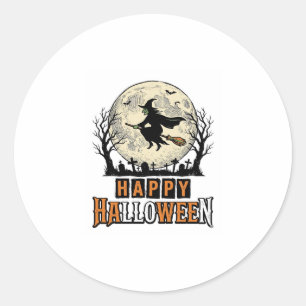 Adesivo Redondo Bruxa Vintage Feliz Halloween Desenho Vetorial_1