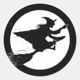 Adesivo Redondo Bruxa Voadora de Halloween