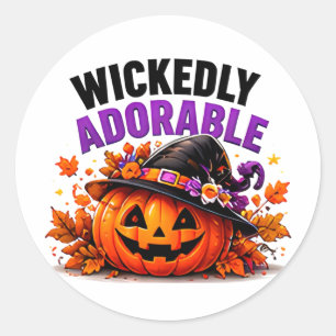 Adesivo Redondo Bruxamente Adorável Abóbora Mágica Bruxa Halloween