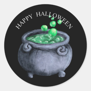 Adesivo Redondo Bruxas de aquarela de Halloween borbulhando caldei