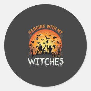 Adesivo Redondo Bruxas Penduradas Lua de Halloween Morcegos Abóbor