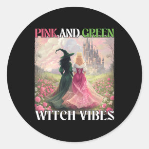 Adesivo Redondo Bruxas Rosa E Verde Vibem Bruxas de Halloween Mulh