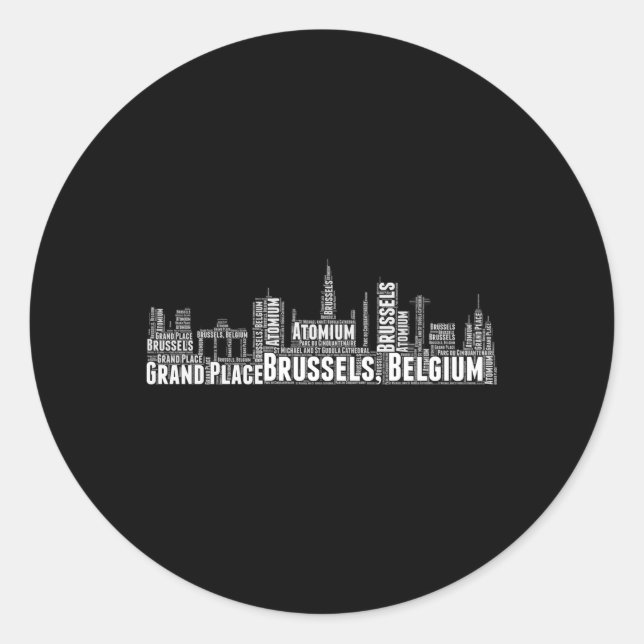 Adesivo Redondo Bruxelas Bélgica Word Cloud Skyline Cityscape (Frente)