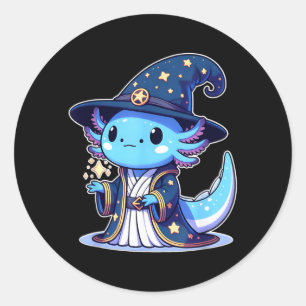 Adesivo Redondo bruxo de Halloween axolote engraçado
